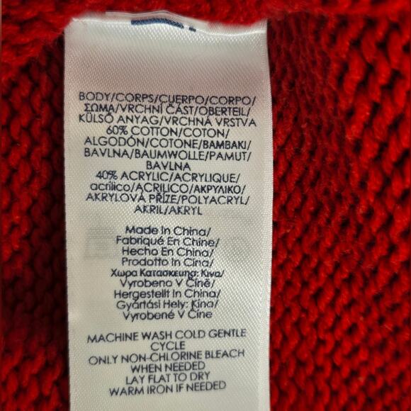 CHAPS Womens Red Cable Knit Sweater Size L Long Sleeve Side Slits Boat Neck - Picture 9 of 9